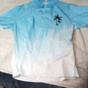 Blue and White Casual Button Down Shirt with Gradient Design